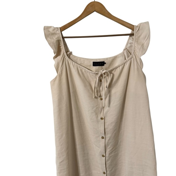 HATCH Jenna Maternity Beige Ruffle Button Front Midi Dress - Picture 4 of 7